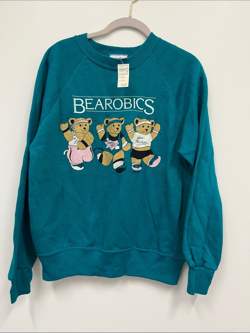Vintage Mervyn's Teal Crewneck Sweater - Graphic Bear Fitness Design size L